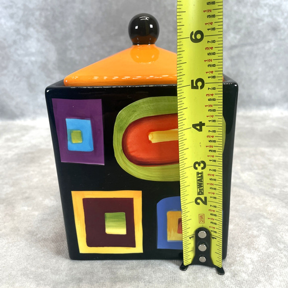 Mary Naylor Designs Modern Ceramic Canister Orange Lid Hand Painted Abstract 5x4 - Picture 5 of 8
